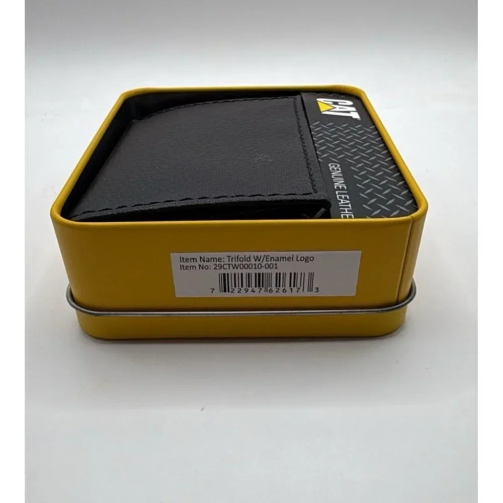 CAT Caterpillar Leather Trifold RFID Black Wallet NEW in Box